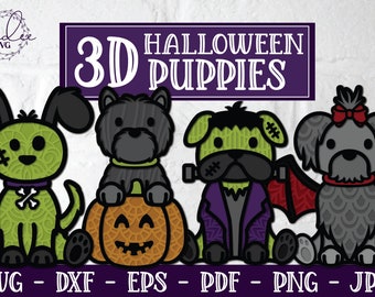 3D Halloween Puppies, Layered SVG, 3D SVG, 3D Mandala, 3D Halloween, Halloween SVG, Vampire Svg, Pumpkin Svg, Zombie Svg, Papercut Mandala