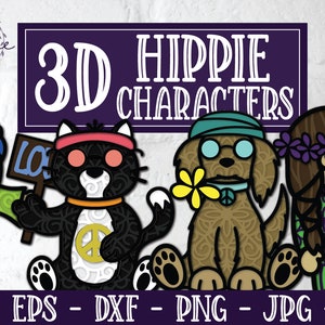 Personnages hippies 3D, Mandala 3D SVG, papier découpé en couches, hippie SVG, chien 3D Svg, chat 3D SVG, chien Mandala svg, svg mandala chat, svg 3D gnome
