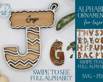 Laser Cut Alphabet, Laser Cut Files, Christmas SVG, Laser Christmas SVG, Glowforge SVG, Christmas Alphabet, Stocking Tag Svg, Ornament