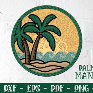 Mandala de palmeira 3D, 3D Ocean SVG, 3D Wave SVG, Layered Ocean SVG, Layered Wave Svg, Tema de praia, Sunset svg, 3D Sunset svg, Ocean svg,