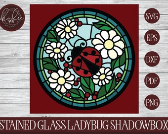 3D Stained Glass Shadowbox, Ladybug SVG, Stained Glass Shadowbox, 3D Mandala, Ladybug Shadowbox, 3D Ladybug Svg, Cricut Ladybug, Papercut