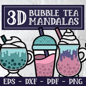 3D Bubble Tea SVG, 3D Mandala Svg, Layered Svg, Layered Mandala, Papercut Svg, Tea Svg, Tea Cup Svg, Boba Svg, Boboa Tea, Tea Mandala Svg