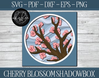 Cherry Blossom Shadowbox, plik do cięcia Shadowbox, Cricut Shadowbox, plik Flower Shadowbox, Shadowbox SVG, Spring Shadowbox, Tree Shadowbox