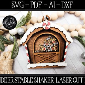 Reindeer Shaker-Datei, Laser Cut Shaker, Glowforge Ornament, Shaker Ornament-Datei, Ornament Bundle, Familie Ornament, personalisierte Datei