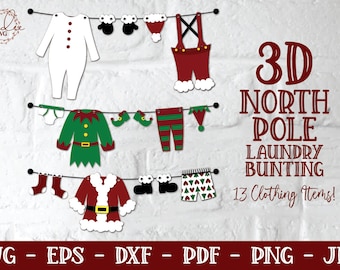 3D Santas Laundry Bunting, Christmas Bunting SVG, Layered Bunting Svg, Layered Christmas Svg, Christmas Svg, Papercut Christmas, 3D Papercut