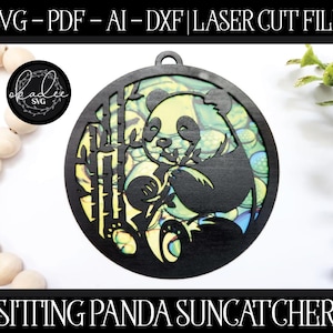 File acchiappasole a forma di panda, acchiappasole tagliato al laser, acchiappasole Glowforge, panda in formato SVG, file di taglio panda, Glowforge in formato SVG, file laser, ornamento panda