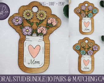 Mother's Day Studs, Stud Earring SVG, Laser Cut Stud Earring, Glowforge Stud SVG, Laser Earring File, Glowforge Earring File, Flower Stud