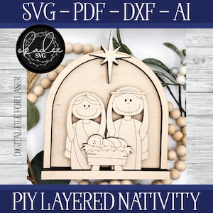 Cute Nativity Cut File, Laser File, Laser Cut Nativity, Glowforge Paint Kit, Christmas Cut File, Laser Paint Kit, Nativity Paint Kit, Jesus
