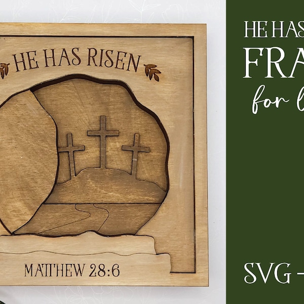 Laser Easter SVG, Easter Cut File, Laser Cut File, Glowforge File, Easter Shadowbox, Laser Shadowbox SVG, He has Risen Laser, Glowforge Svg