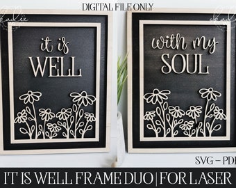 It Is Well Laser SVG, Laser Cut File, Glowforge SVG, Glowforge File, Christian SVG, Floral Laser Svg, Flower Laser Svg, Laser Decor, Frame