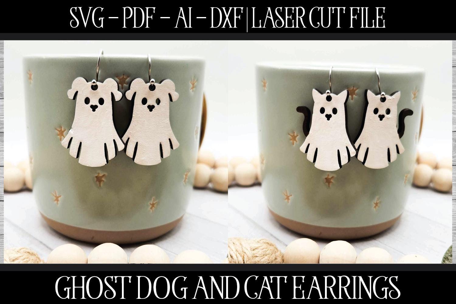 Halloween Earring SVG, Earring Laser File, Glowforge Earring, Ghost Laser File, Dog Earring Laser File, Ghost Earring SVG, Halloween SVG