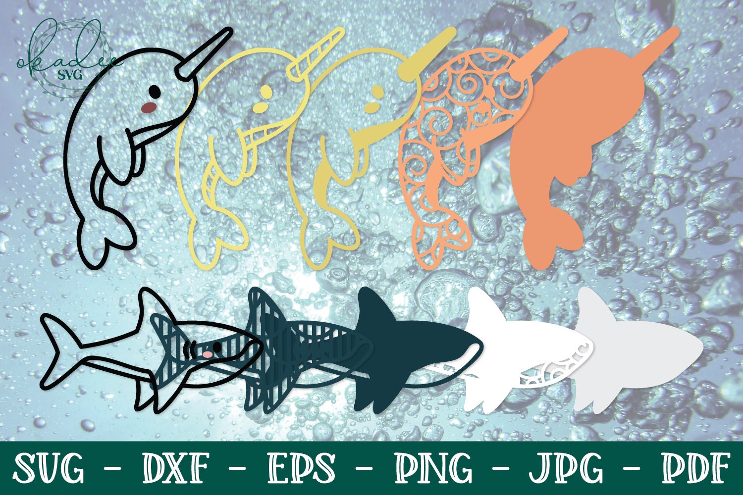 3D Underwater Creatures, 3D Sea Creatures, 3D Ocean Animals, Layered SVG,  3D Mandala, Layered Mandala, 3D Whale, 3D Narwhal, 3D Shark, DXF - Etsy, image size:1500x1000