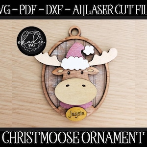 Moose Ornament File, Laser Cut Moose, Glowforge Christmas, Cute Ornament SVG, Christmas Laser Cut File, Personalized Ornament, Christmoose