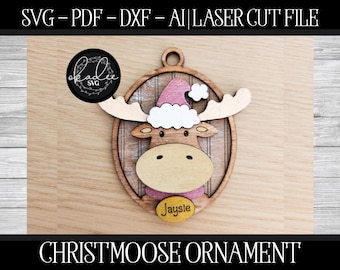 Ornamentbestand eland, lasergesneden eland, Glowforge Christmas, schattig ornament SVG, lasergesneden kerstbestand, gepersonaliseerd ornament, Christmoose