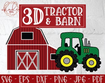 3D Tractor SVG, Layered Tractor Cut File, 3D Farm SVG, Layered Farm SVG, 3D Barn Svg, Layered Barn, Farm Decorations, Farm Decor, Farm Party
