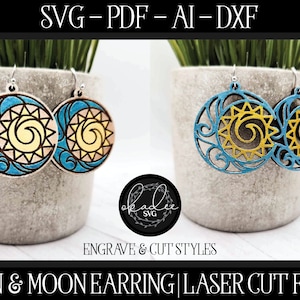 Sun and Moon Earring SVG, Earring Laser File, Glowforge Earring, Sun Earring Laser File, Moon Laser Cut File, Laser Earring SVG