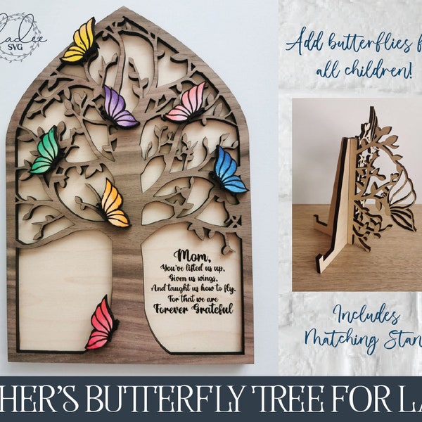 Laser Cut File, Glowforge, Mother's Day, Butterfly Tree, Laser Mother's Day, Glowforge Cut File, Laser Mom File, Family Laser Cut, Laser Svg