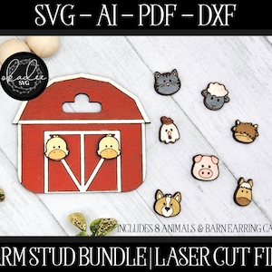 Farm Earring SVG, Farm Cut File, Glowforge Earring, Laser File, Farm Animal Cut File, Laser Highland SVG, Horse Cut File, Laser Cut Chicken