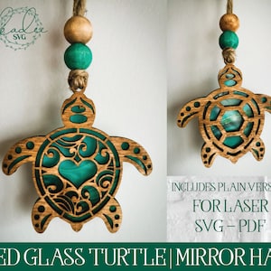 Fichier découpé au laser, Glowforge, suspension pour miroir tortue, ornement tortue, vitrail, tortue découpée au laser, tortue laser SVG, tortue Glowforge