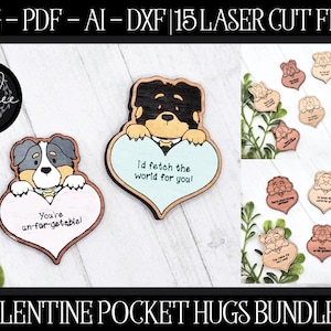 Poche chiots SVG, fichier laser poche câlin, Glowforge Saint-Valentin, fichier laser, fichier laser pour enfants, découpe laser poche câlin, jeton de poche, laser