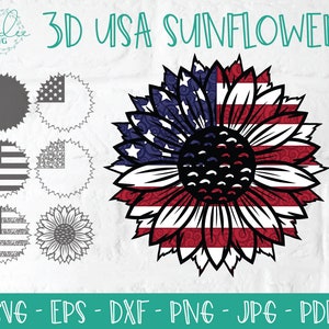 3D USA Sunflower SVG, 3D Mandala SVG, Sunflower Mandala Svg, Layered Mandala Svg, 4th of July Svg, Patriotic Svg, America Svg, Usa Flag Svg