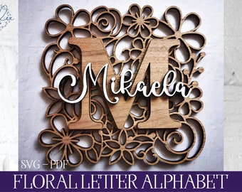 Laser SVG, Floral Alphabet SVG, Laser Cut Alphabet, Glowforge Monogram, Floral Monogram, Laser Cut File, Glowforge SVG, Nursery Laser Svg