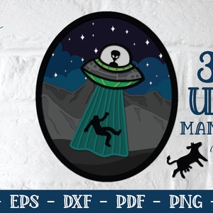 3D UFO Mandala, Geschichtete SVG, Geschichtete Mandala, 3D Mandala SVG, Papierschnitt, Papierfertigkeit, Raumschiff SVG, Alien Deko, Alien Entführung, lustiges Design