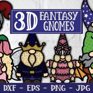 Bundle 3D Fantasy Gnome SVG, nain de fée 3D, nain de dragon 3D, nain de princesse 3D, mandala 3D SVG, mandala en couches, fée SVG 3D, papier découpé