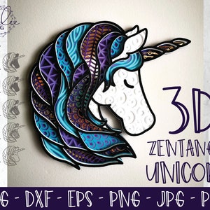 3D Unicorn SVG, Layered Unicorn SVG, Zentangle Unicorn, Unicorn Mandala, 3D Mandala SVG, Mandala Cut File, Unicorn Decor, Unicorn Decoration