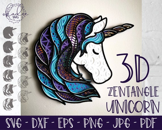 Download 3d Unicorn Svg Layered Unicorn Svg Zentangle Unicorn Etsy
