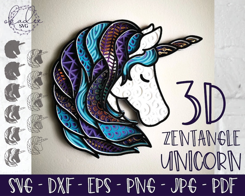 Download 3D Unicorn SVG Layered Unicorn SVG Zentangle Unicorn | Etsy