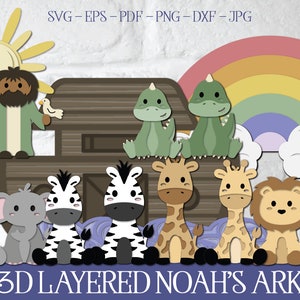 3D gelaagde Ark van Noach, gelaagde papercut SVG, Ark van Noach SVG, religieuze Svg, Kids Craft Svg, Jungle Animal Svg, 3D Jungle Animal Svg, Leeuw