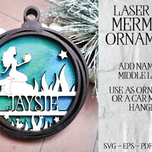 Laser cut Ornament SVG, Glowforge Ornament, Auto Spiegel Hänger, Meerjungfrau Ornament SVG, Kinder Ornament, Laser cut Meerjungfrau, Meerjungfrau SVG, Laser cut