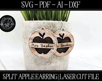 Teacher Earring SVG, Earring Laser File, Glowforge Earring, Apple Earring Laser File, Teacher Laser Cut Bestand, Laser School Svg, Laser SVG