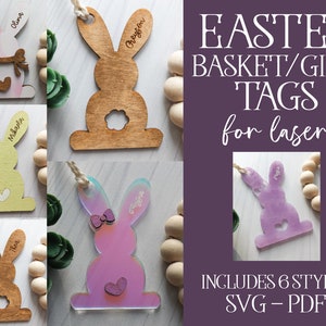 Easter Basket Tag SVG, Easter Laser File, Laser Cut Easter, Glowforge Easter SVG, Glowforge Cut File, Easter Cut File, Basket Tag SVG, Bunny