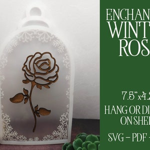 Rose enchantée SVG, rose découpée au laser, fichier découpé au laser, fichier Glowforge, Rose Glowforge, attrape-soleil découpé au laser, flocon de neige au laser, rose au laser SVG