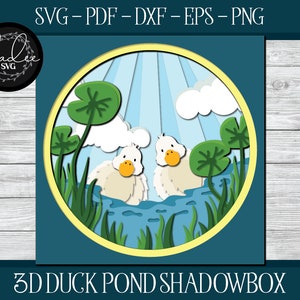 3D Duck Pond Shadowbox, arquivo de corte Shadowbox, Cricut Shadowbox, Duck Shadowbox, Shadowbox SVG, Cricut Duck, Lily Pad SVG, 3D Duck svg, cricut