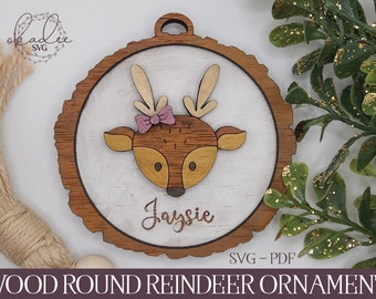 Laser Cut Ornament, Christmas Laser SVG, Laser Cut Reindeer, Cute Ornament, Laser SVG, Christmas SVG, Glowforge Svg, Laser Cut File, Laser