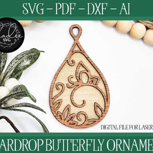 Butterfly Laser File, Laser Cut Butterfly, Glowforge Butterfly Ornament, Laser Butterfly SVG, Christmas Cut File, Laser Ornament, Suncatcher