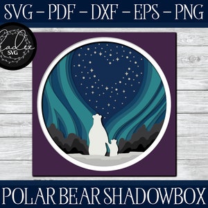 Ours polaire Shadowbox, fichier de coupe Shadowbox, Cricut Shadowbox, fichier Shadowbox d'ours, Shadowbox SVG, Star Shadowbox, Shadowbox d'aurores boréales,