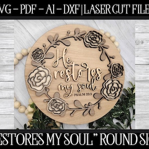 Herstelt My Soul-laserbestand, lasergesneden deurhanger, Glowforge rond bord, christelijke SVG, bijbel gesneden bestand, Glowforge SVG, laserbestand