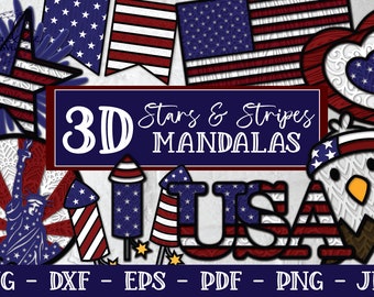 3D Stars and Stripes Mandala, 3D USA Mandala, 4th of July SVG, Layered USA Svg, Layered Flag Svg, American Flag Svg, Statue of Liberty Svg