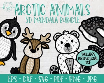 3D Mandala SVG, arktische Tier Mandala Bundle, Arktis Mandala, Pinguin Mandala, Reder Mandala, Weihnachten Mandala SVG, 3D Wal Mandala
