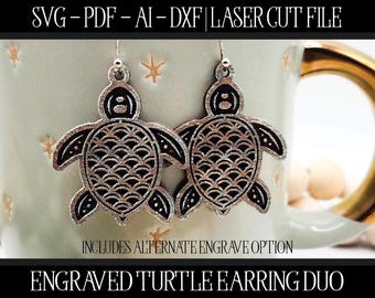 Turtle Earring SVG File: Laser Cut Sea Turtle Design (Digital Download)