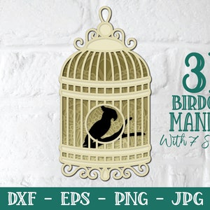 3D Vogelkäfig Mandala, 3D Mandala SVG, Layered Mandala SVG, 3D Fee, 3D Papagei, 3D Lovebird, 3D SVG, Mandala SVG, Papercut Vogelkäfig, Dxf