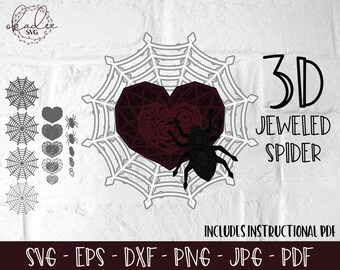 3D Jeweled Spider SVG, Layered Spider Web SVG, Halloween Mandala, 3D Heart Mandala, Cricut File, Silhouette File, Cut File, Papercut, DXF