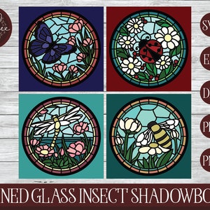 3D vitrail Shadowbox, coccinelle SVG, vitrail Shadowbox, Mandala 3D, papillon Shadowbox, libellule 3D, bourdon Cricut