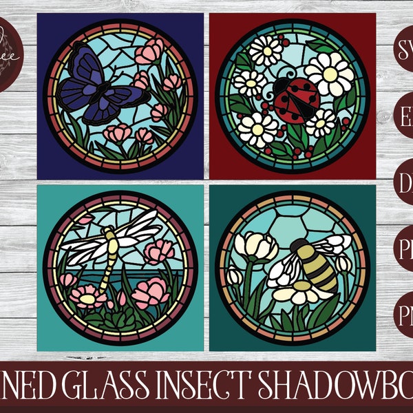 3D Stained Glass Shadowbox, Ladybug SVG, Stained Glass Shadowbox, 3D Mandala, Butterfly Shadowbox, 3D Dragonfly Svg, Cricut Bumblebee