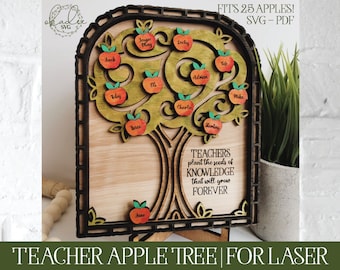 Laser Cut File, Glowforge, Teacher Laser Cut, Glowforge Teacher, Teacher Apple Svg, Teacher Tree Svg, Laser Teacher Svg, Teacher Svg File