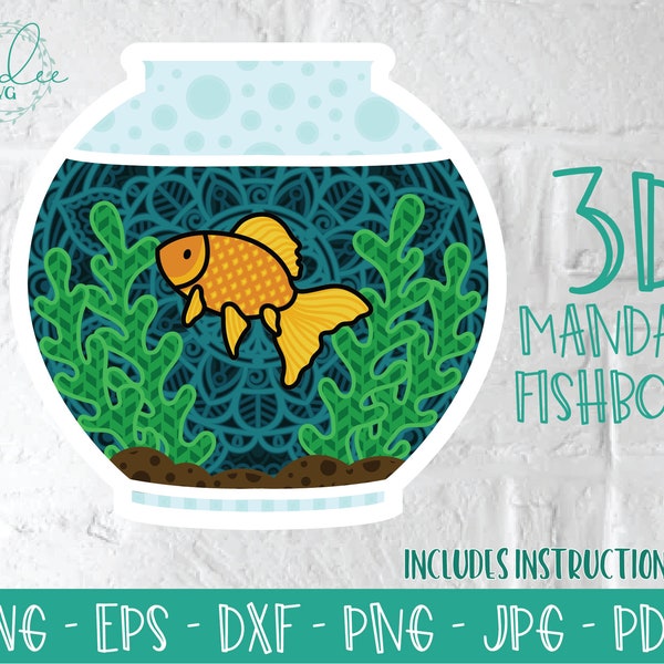 3D Goldfish SVG, 3D Fishbowl SVG, Layered Goldfish Svg, 3D Mandala Svg, Papercut Fish Svg, Papercut Mandala, Nursery Decor, Gift for Baby